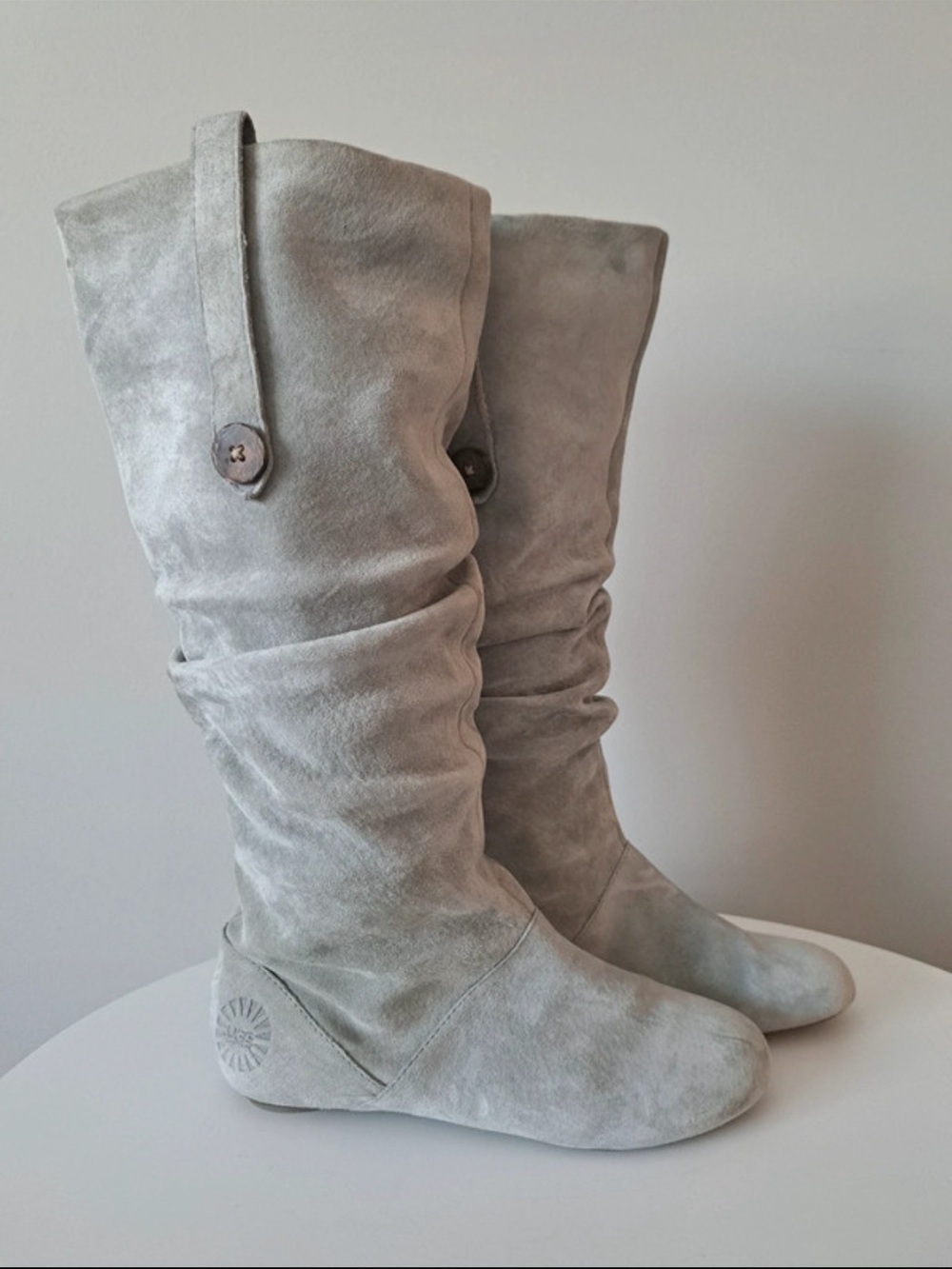 UGG Light Gray Suede Slouch Knee Boots